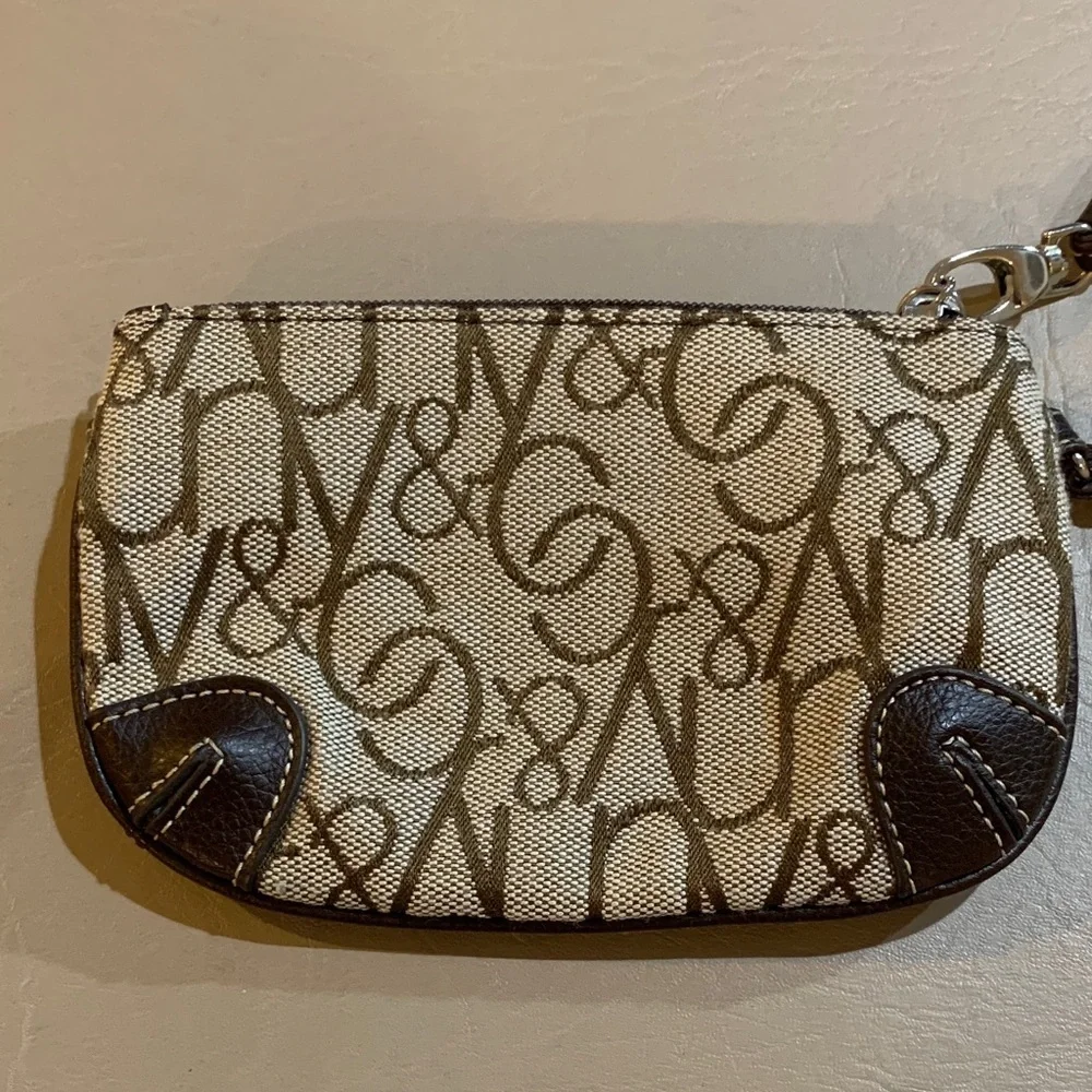New York & Company Brown and Cream Logo Wristlet​​​